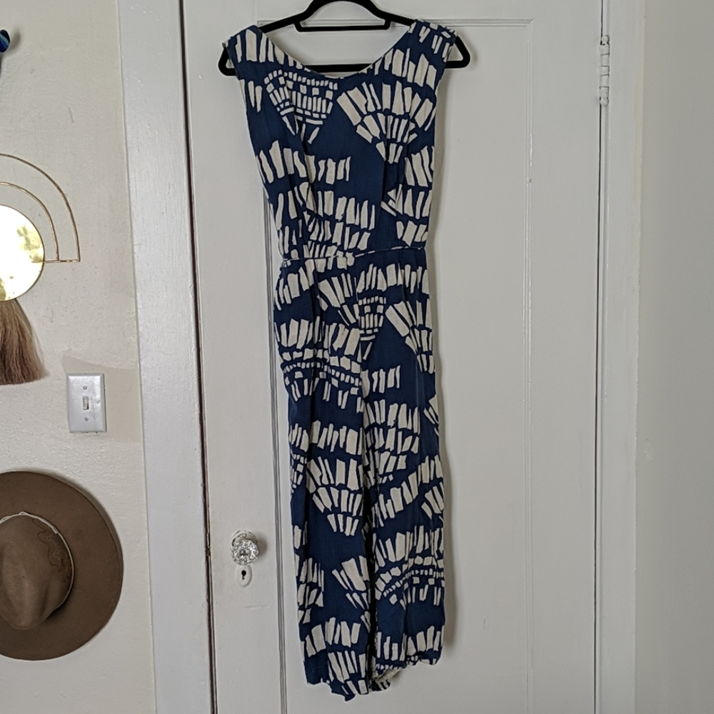 Blue and white anthro romper